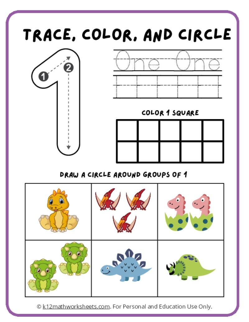 number one worksheet preschool