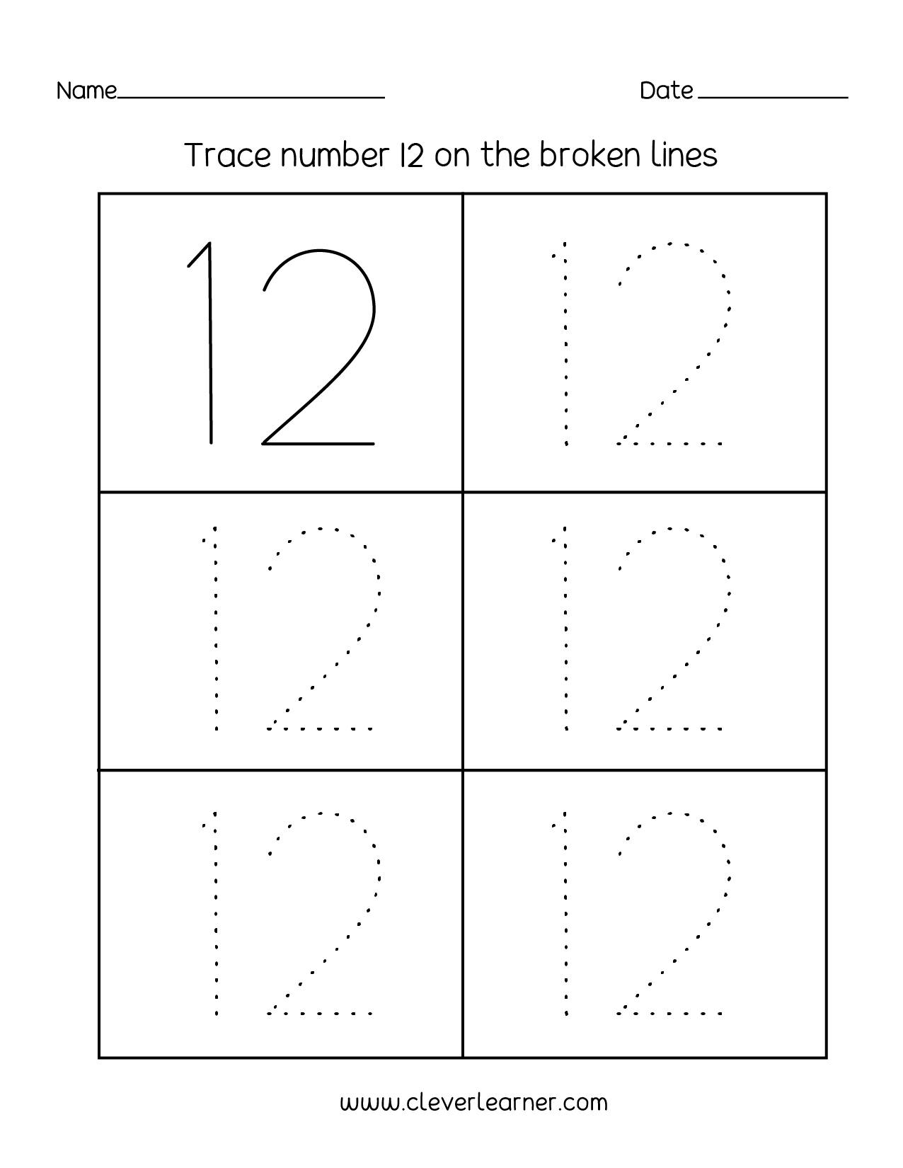 Number 12 Tracing Worksheet
