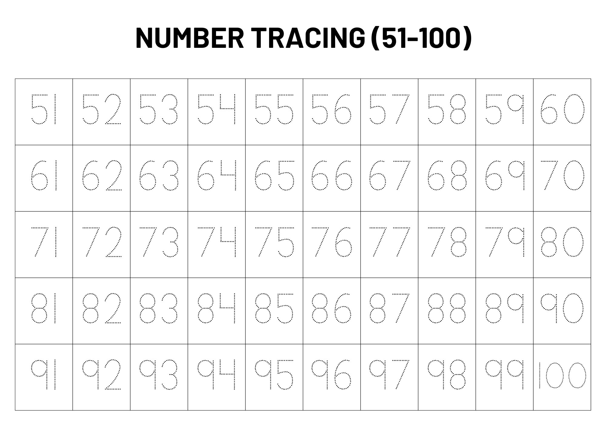Numbers 1 100 Tracing Worksheet Handwriting Practice digital Download Etsy