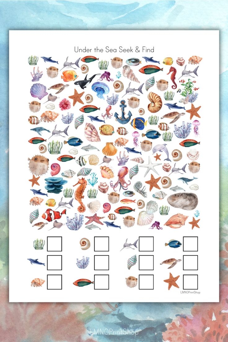 Ocean Fish ISpy Seek Find Counting Worksheet Preschool Kindergarten Elementary Grade SUMMER