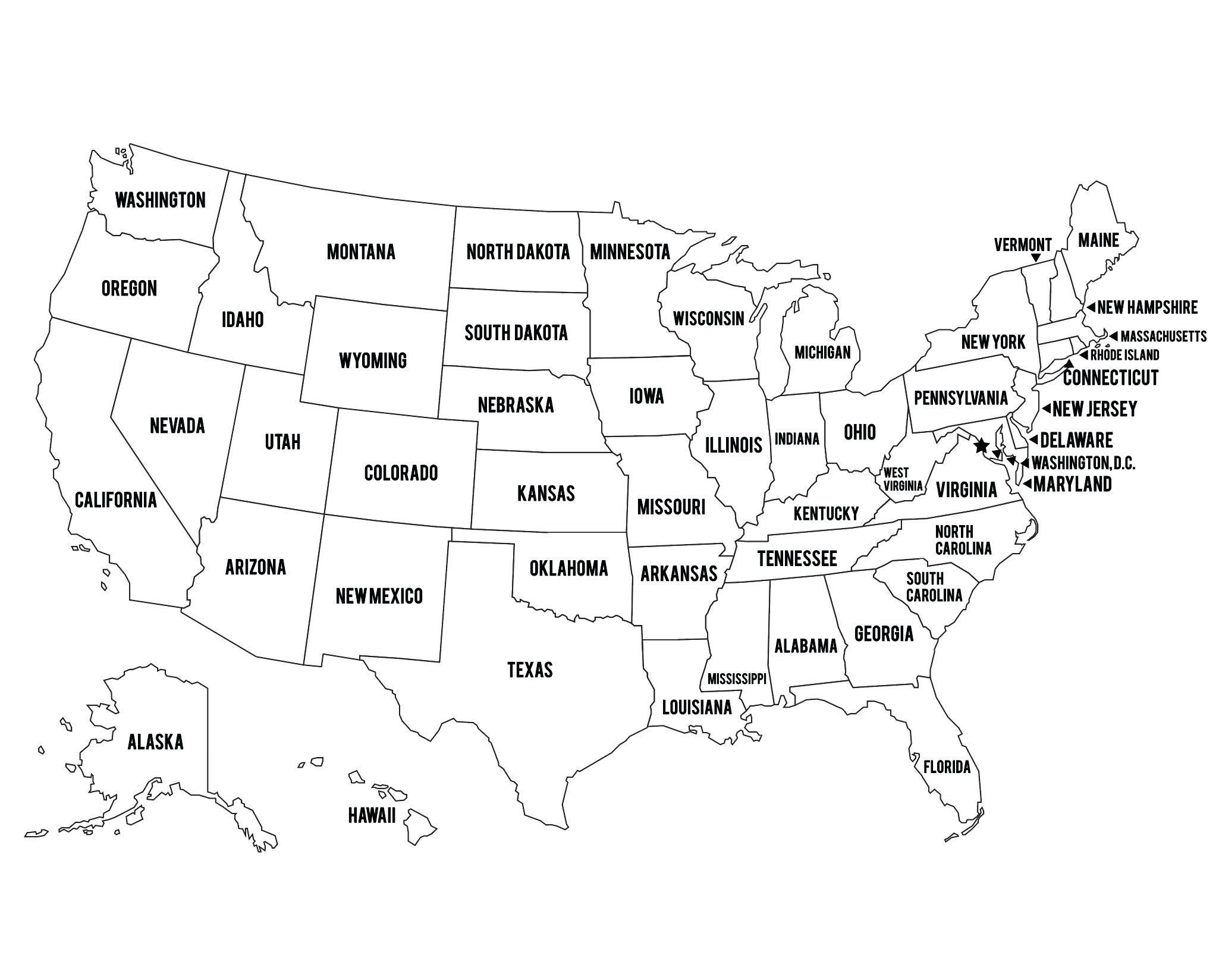 United States Of America Map Coloring Page