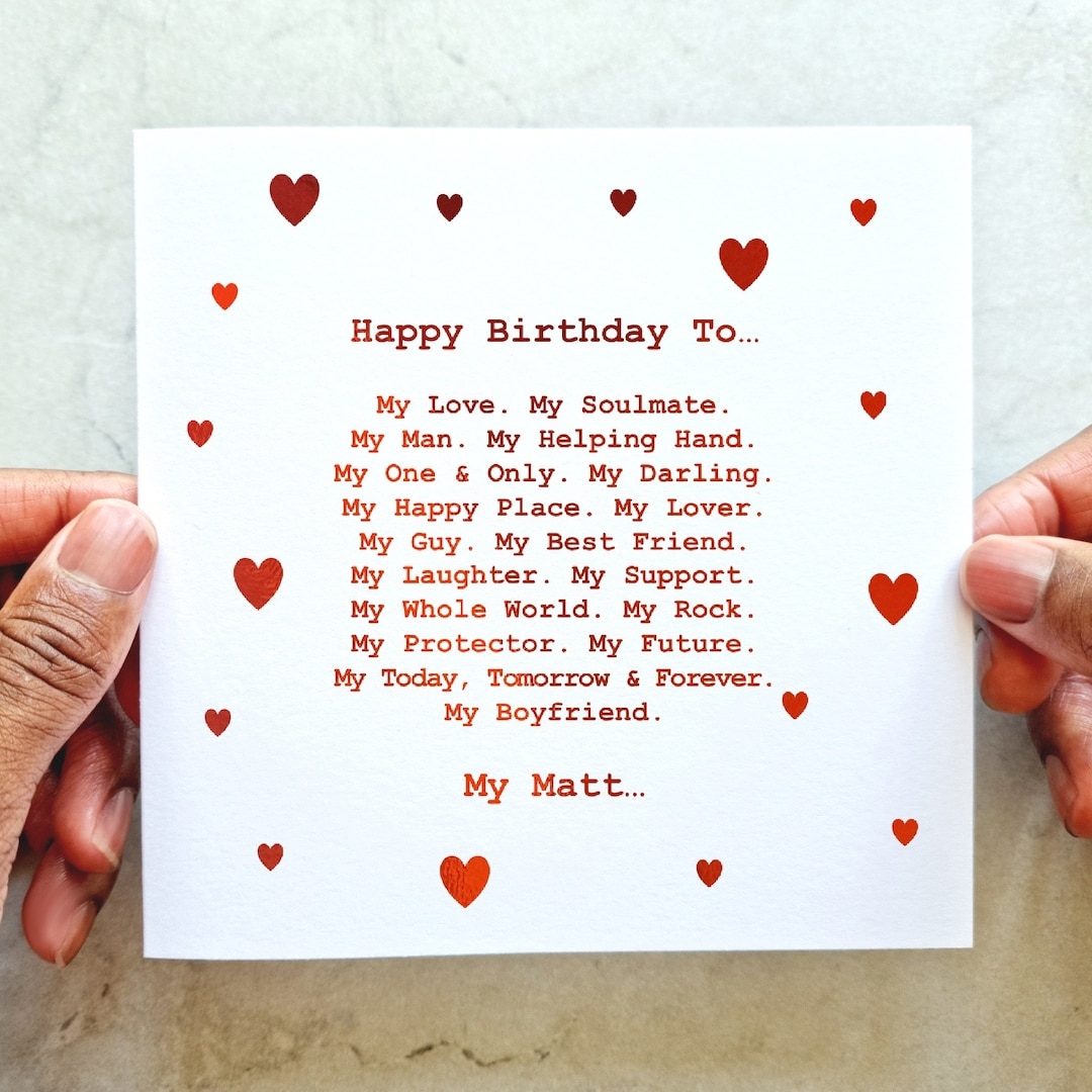 Personalised Boyfriend Birthday Card Romantic Birthday Card For Boyfriend Cute Birthday Card Boyfriend Red Foil Card Boyfriend Etsy