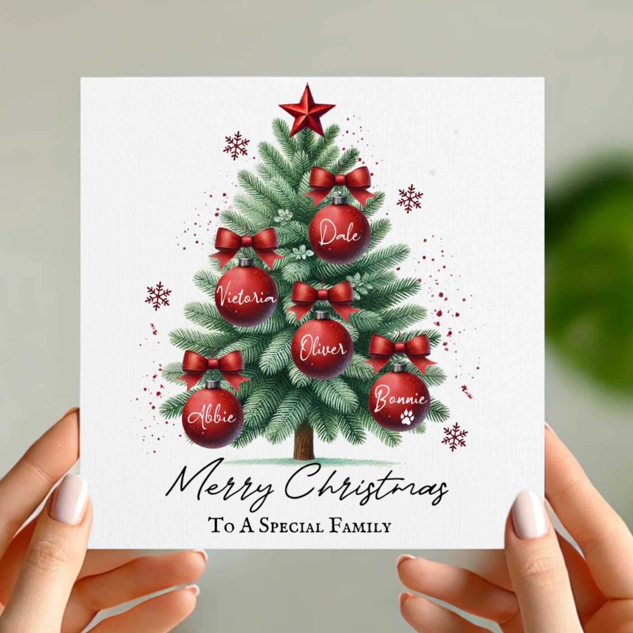 Personalised Christmas Tree Card Custom Family Names Merry Christmas To A Special Family Etsy