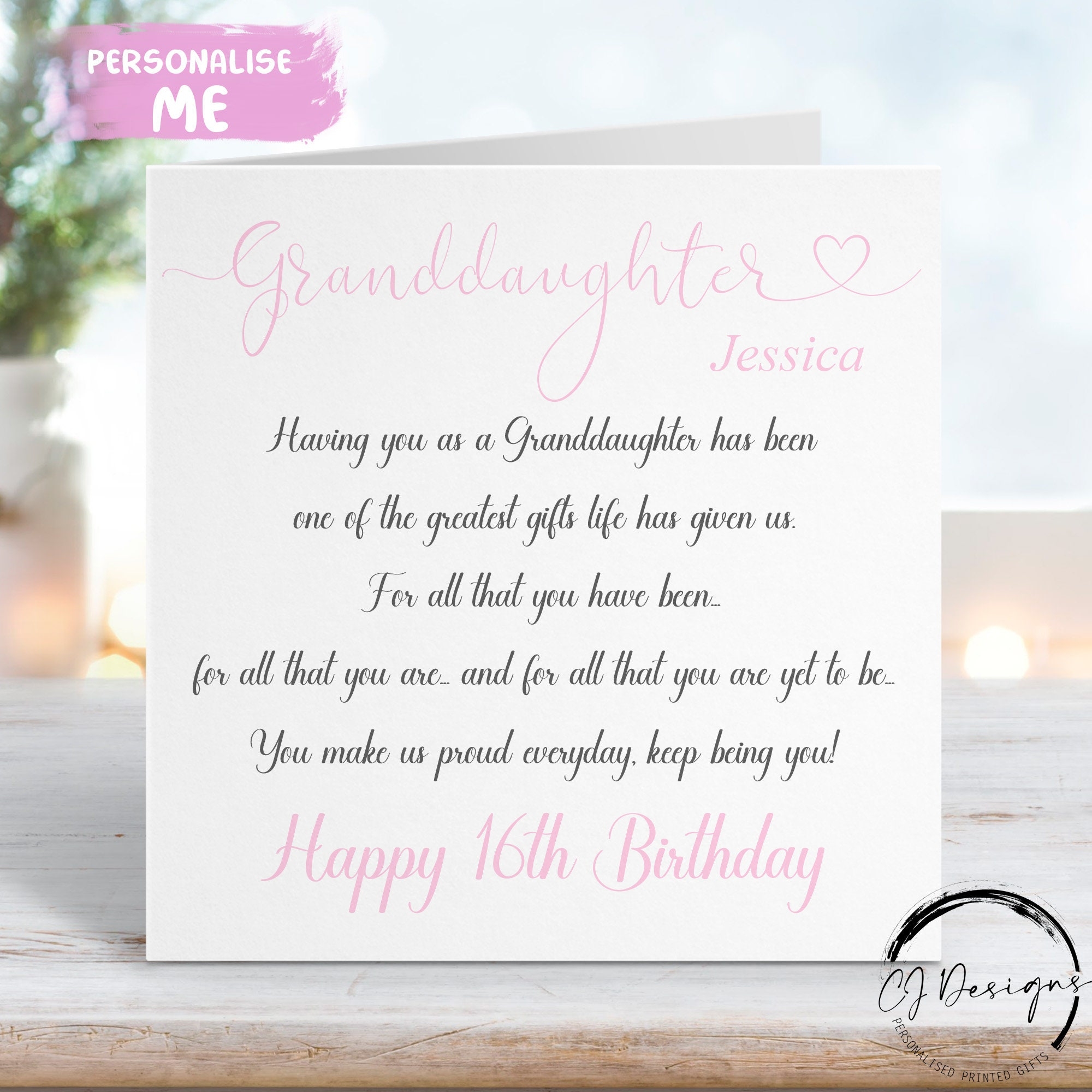 Personalised Granddaughter Birthday Card Poem Quote Card Keepsake ANY AGE 16th 18th 21st 30th 40th 50th Etsy