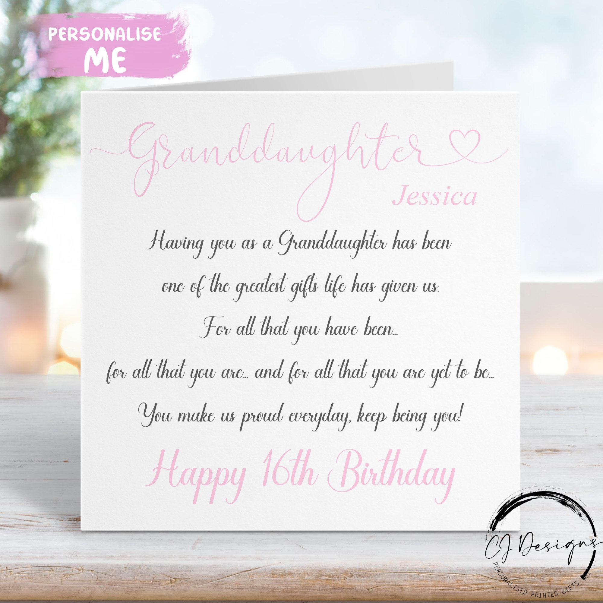 Personalised Granddaughter Birthday Card Poem Quote Card Keepsake ANY AGE 16th 18th 21st 30th 40th 50th Etsy