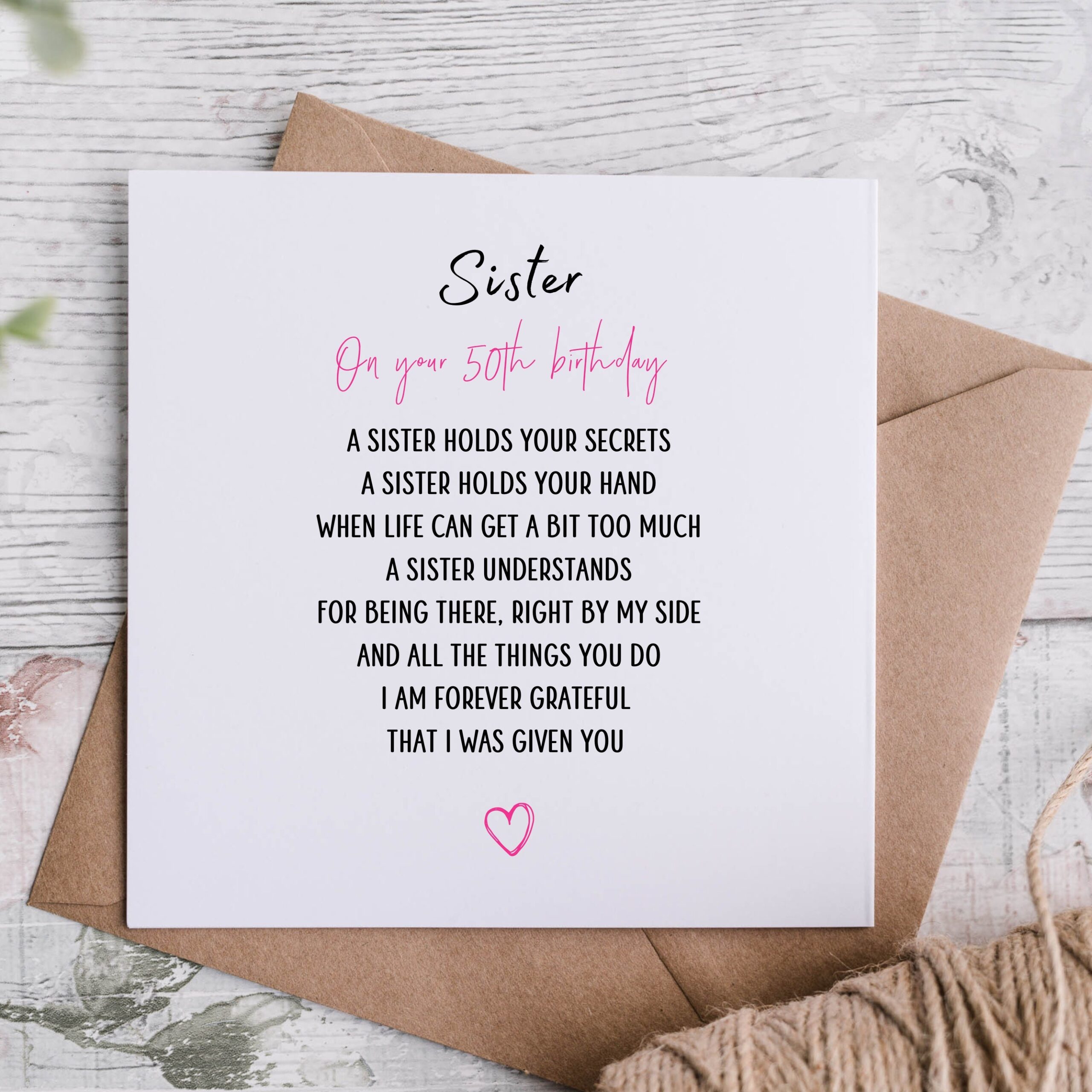 Personalized 50th Birthday Card For Sister Poem Keepsake Etsy