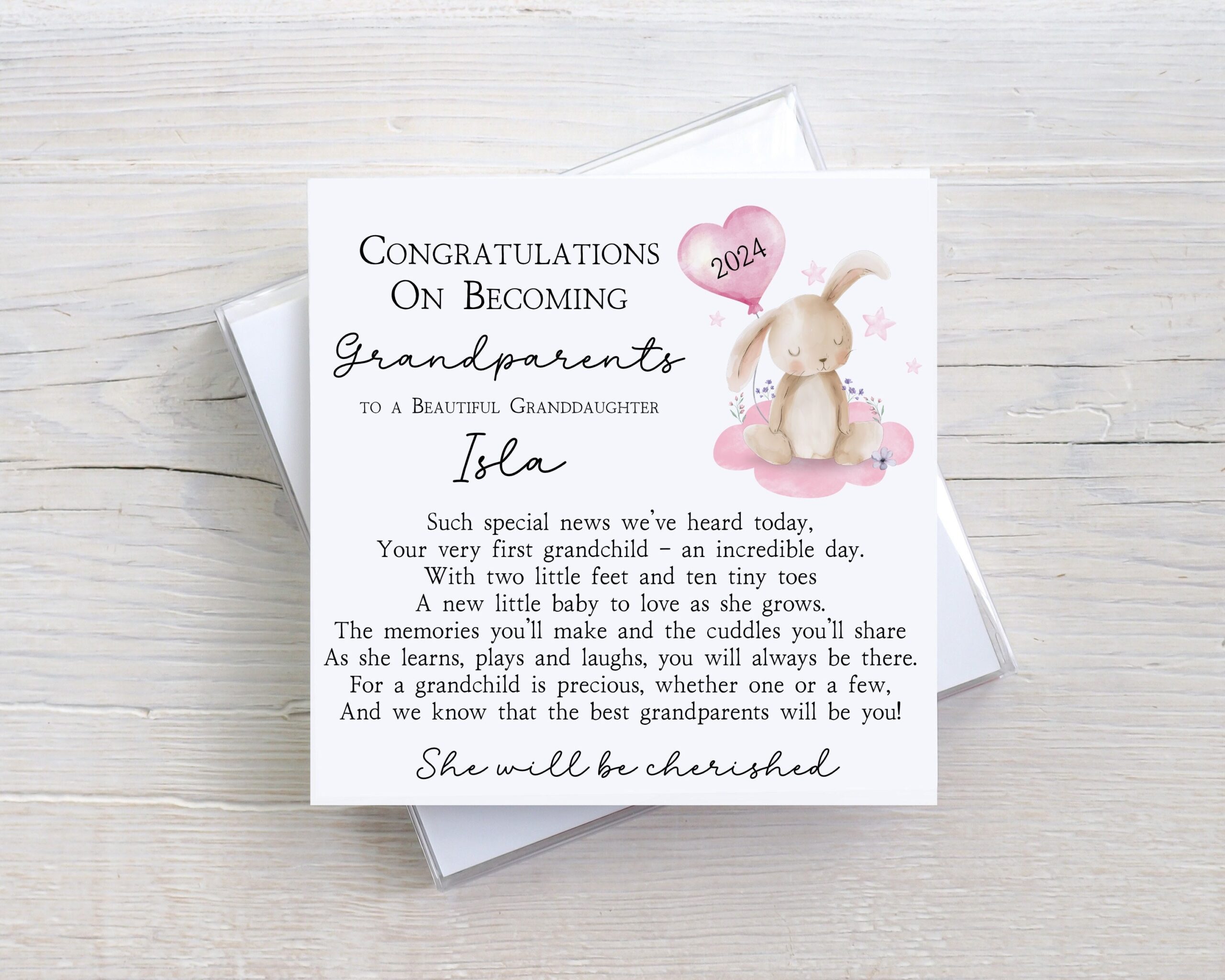 Personalized New Grandparents Card Watercolor Bunny Granddaughter Etsy