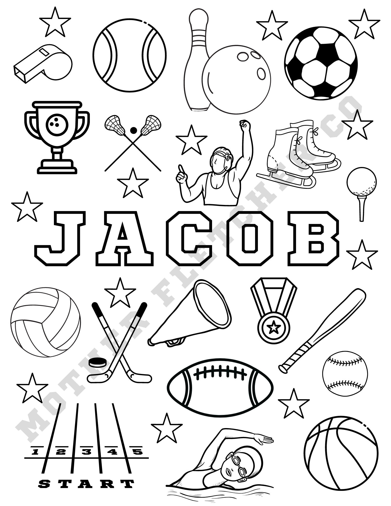 Personalized Sports Themed Coloring Sheet Etsy