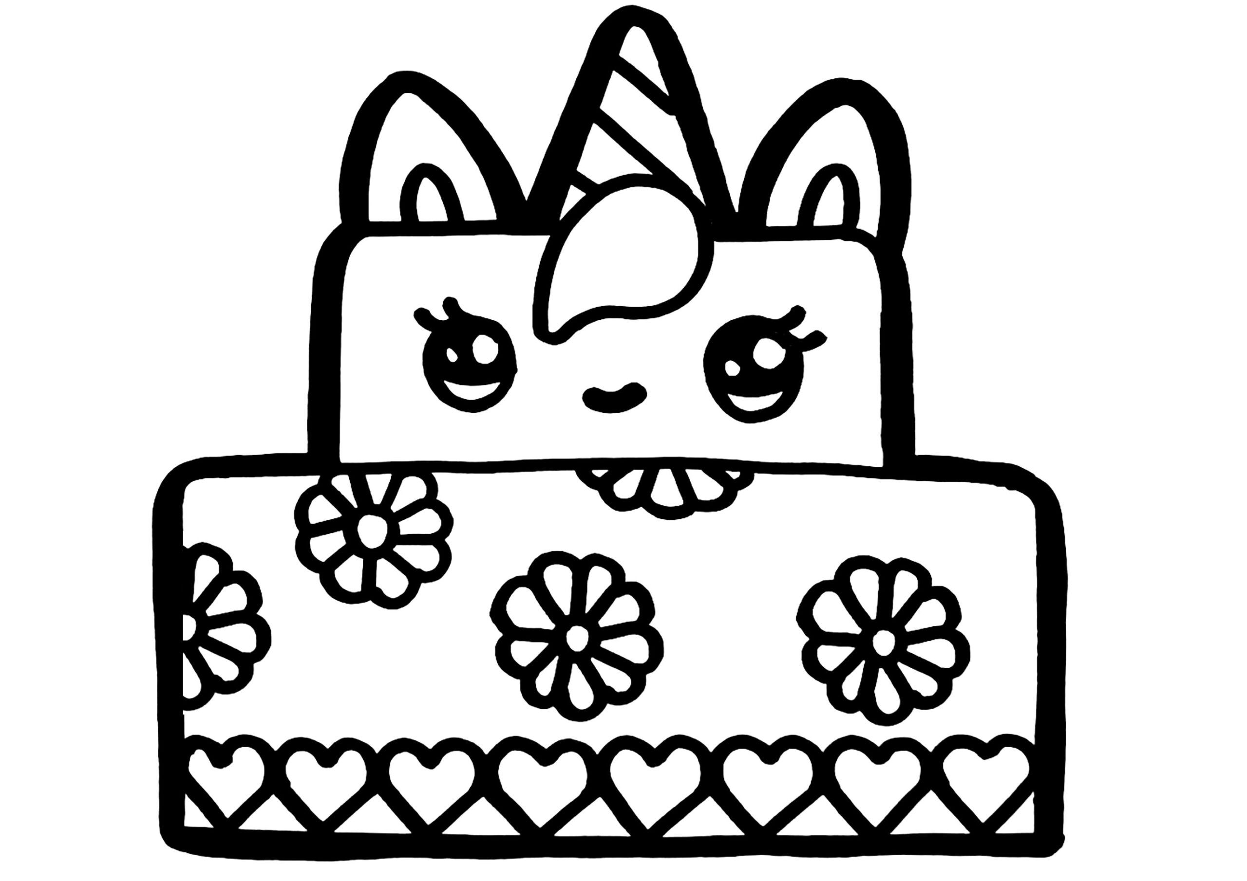 Pretty Unicorn Cake Kawaii Coloring Pages