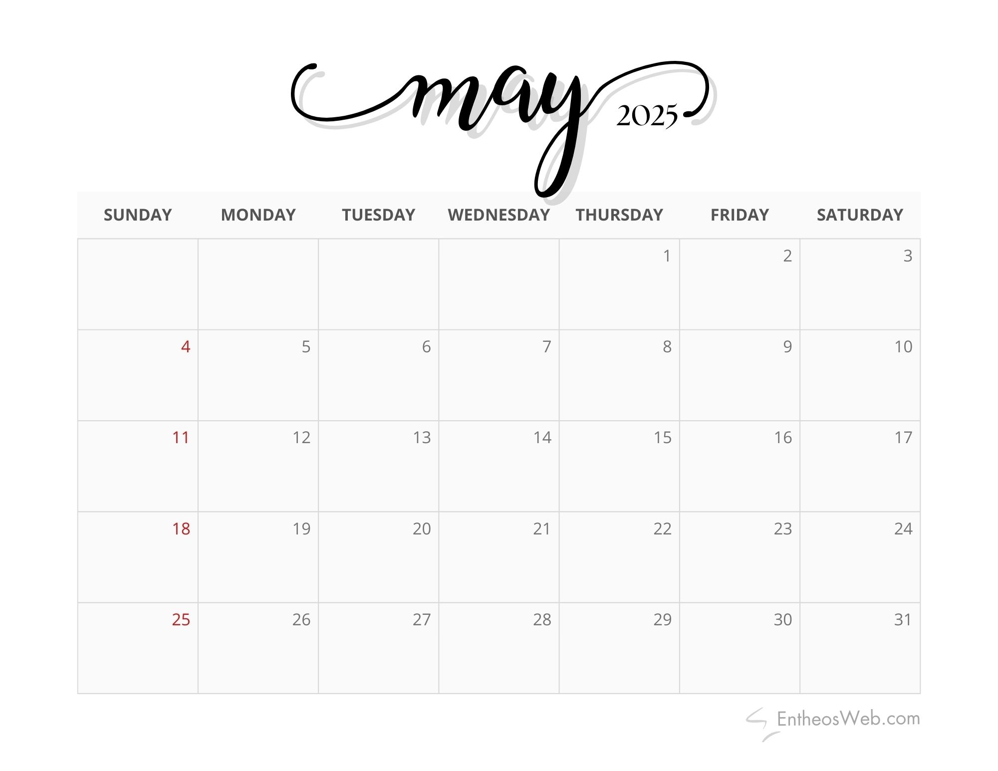 Printable 2025 Monthly Calendar Black And White EntheosWeb