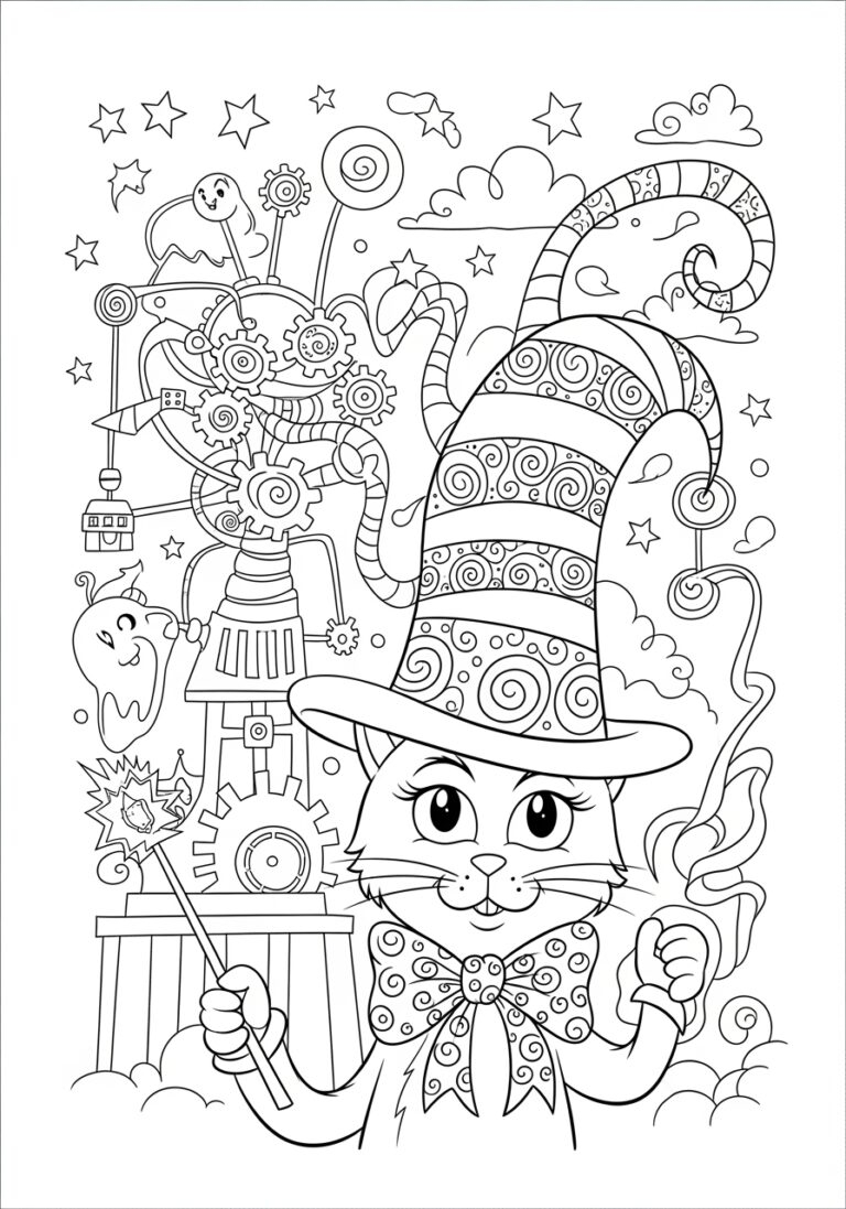 Printable Cat In The Hat Color Sheet For Kids 
