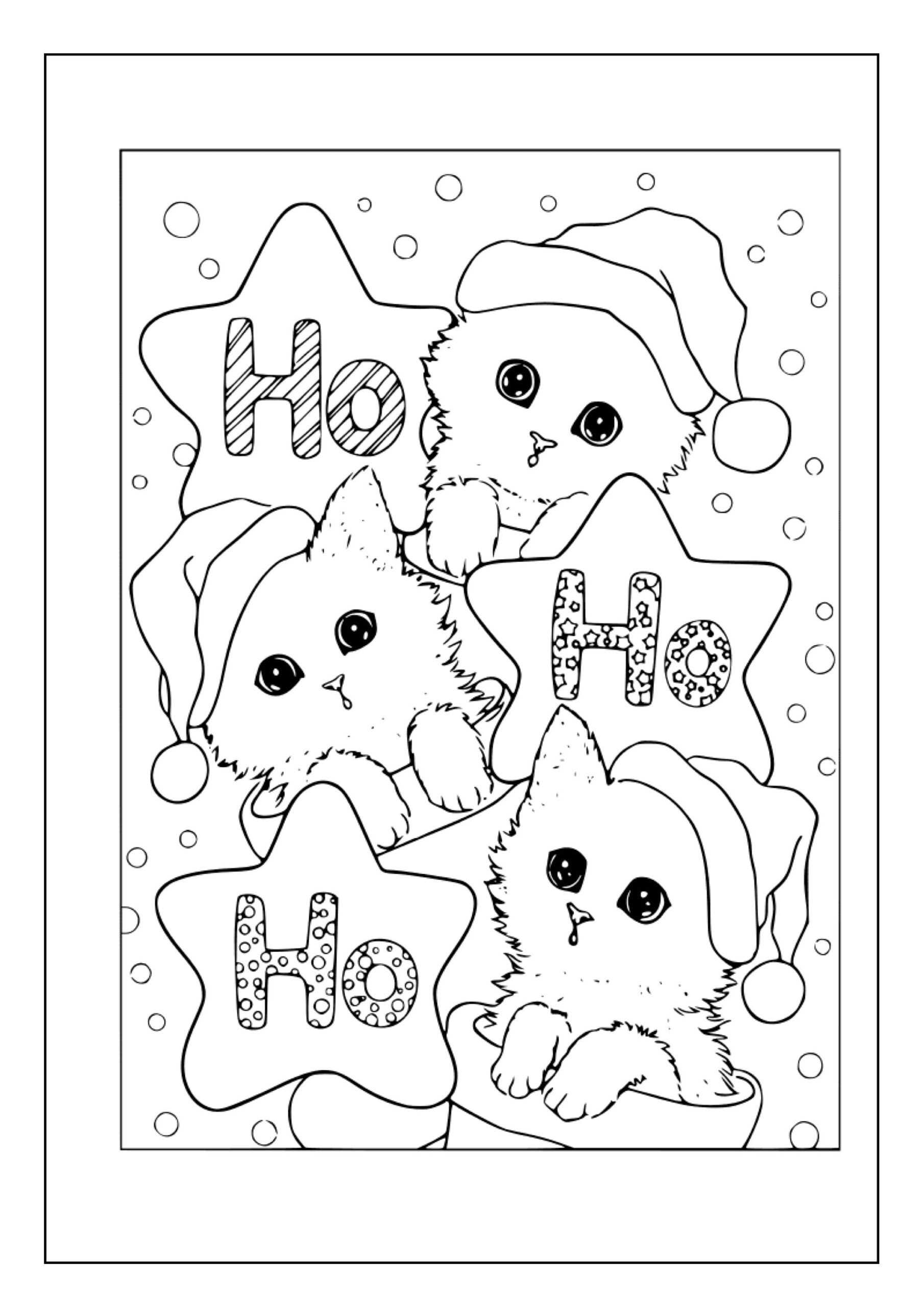 Christmas Cat Coloring Page
