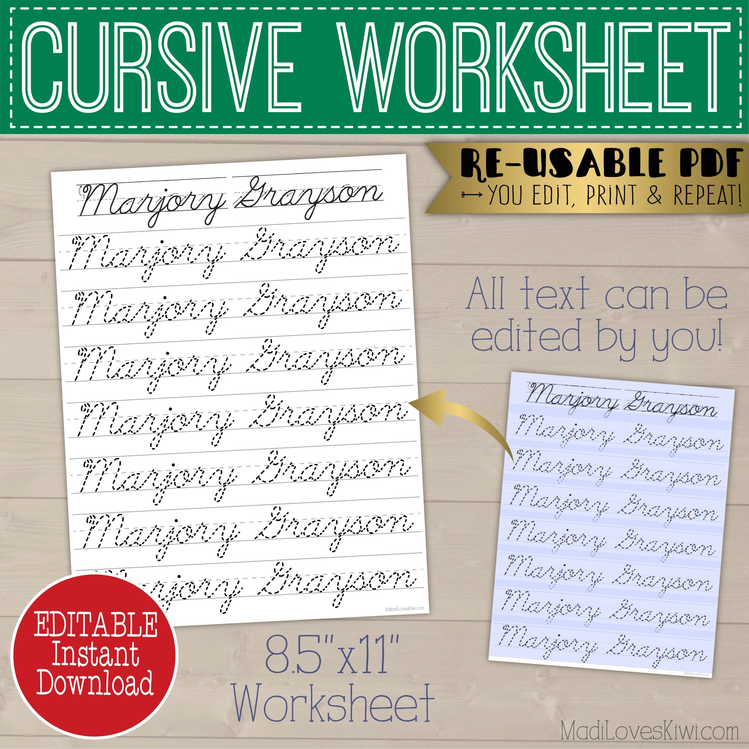 cursive name practice worksheet