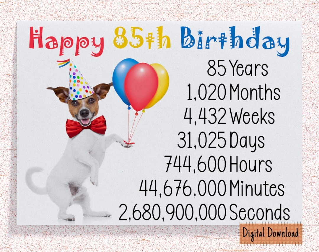 Printable Cute 85th Birthday Card Birthday Card For 85th Birthday Grandma Grandpa Uncle Aunt Mom Dad Cute Dog Birthday Wishes 85 Years Etsy