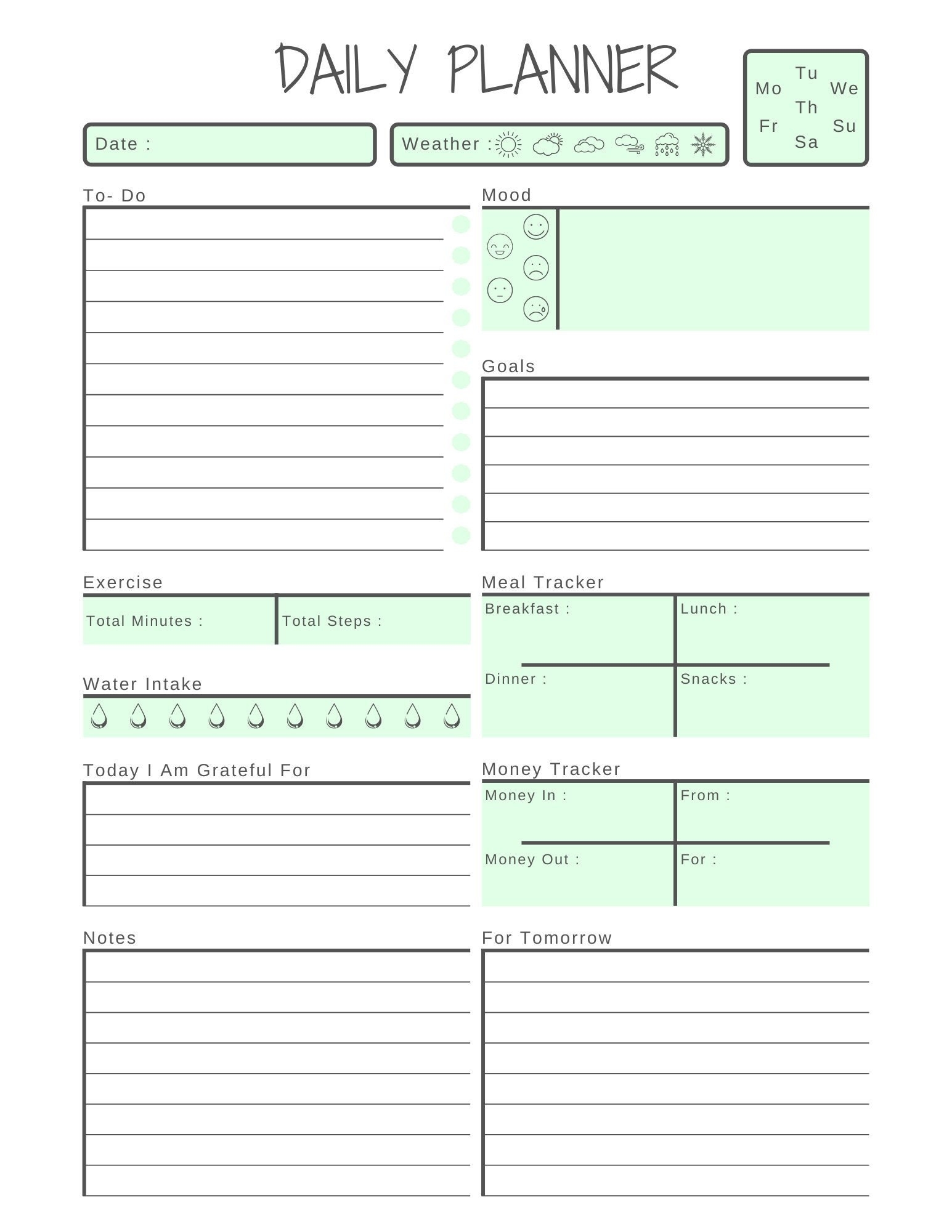 Printable Daily Planner Page Daliy Planner Page Daily Planner Page Printable Planner Page Planner Page Printable Daily Planner Etsy
