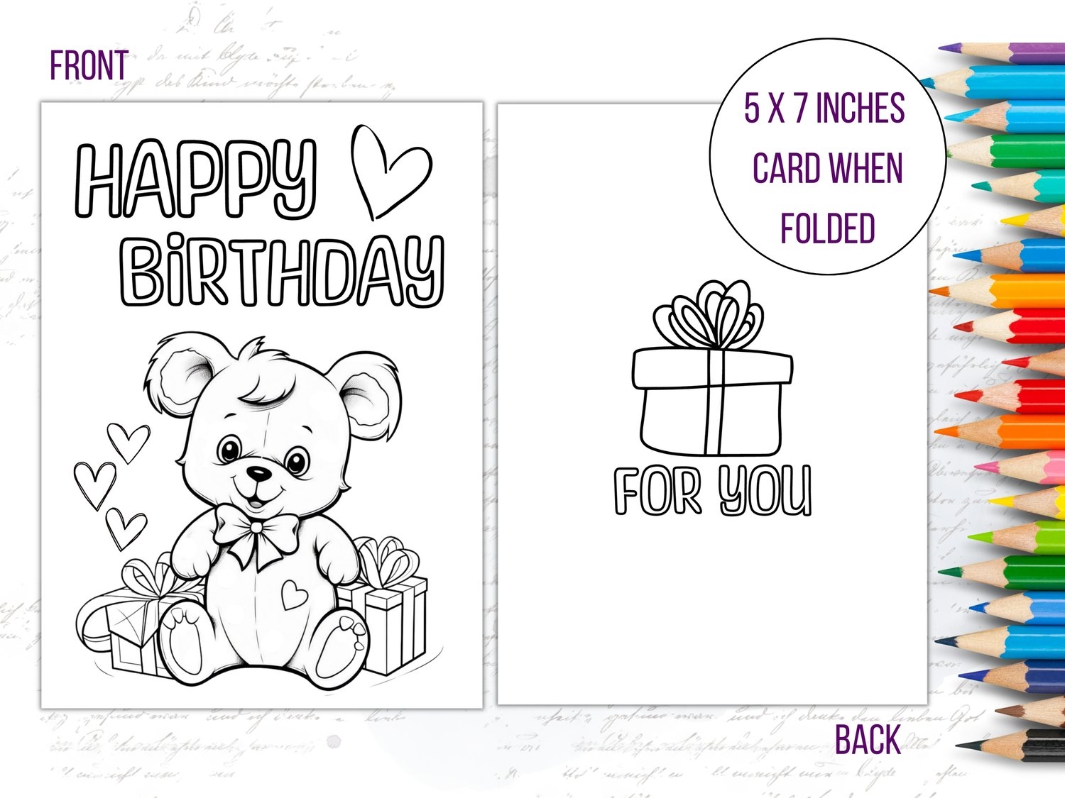 Printable Fun Coloring Birthday Card For Kids With Teddy Bear Payhip