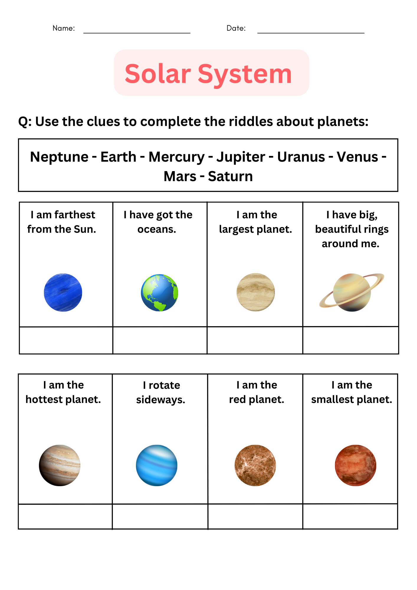solar system worksheets for kids