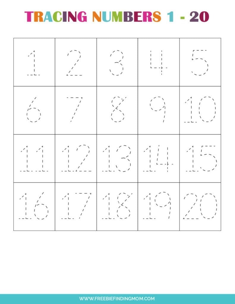 free printable tracing numbers 1-20 worksheets pdf
