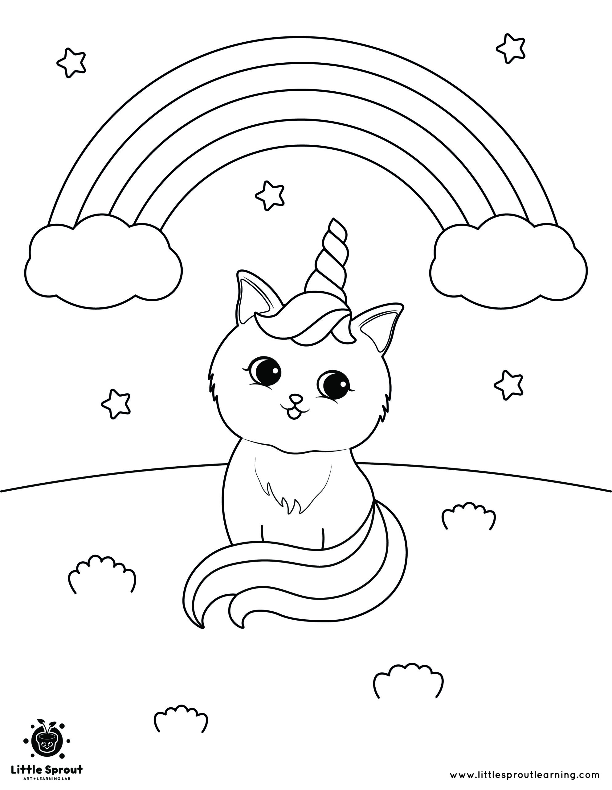 Rainbow Field Unicorn Cat Coloring Page Little Sprout Art Learning Lab