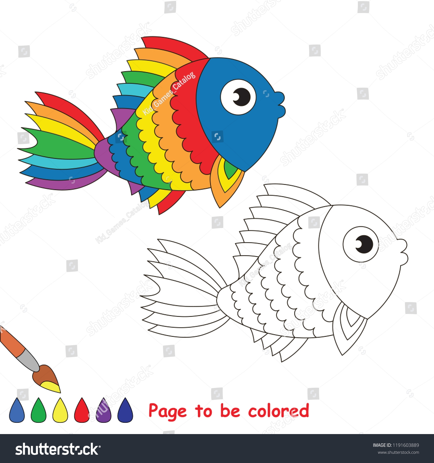 rainbow fish colouring in page
