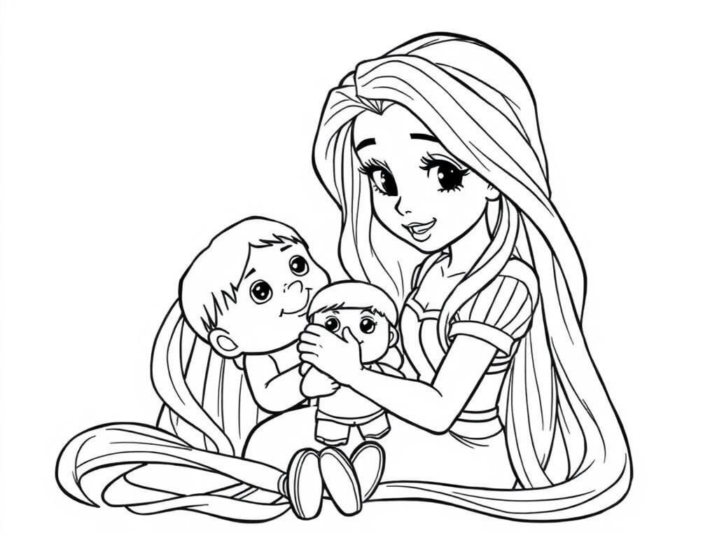 Rapunzel And Baby Coloring Page Free Printable Coloring Page
