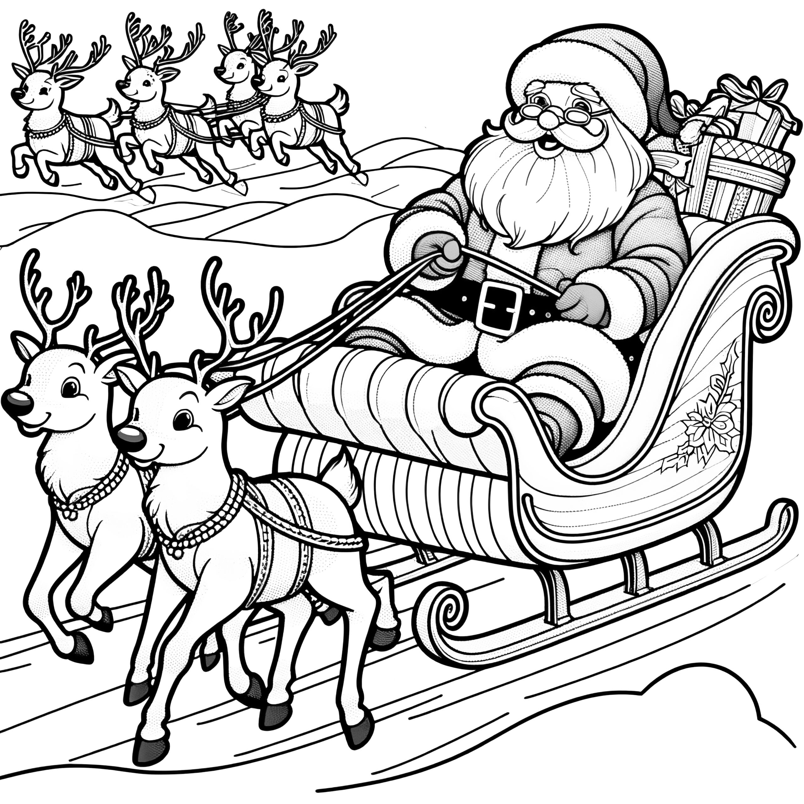 Reindeer Pull Christmas Sleigh Coloring Page Reindeer Pull Christmas Sleigh Coloring Page
