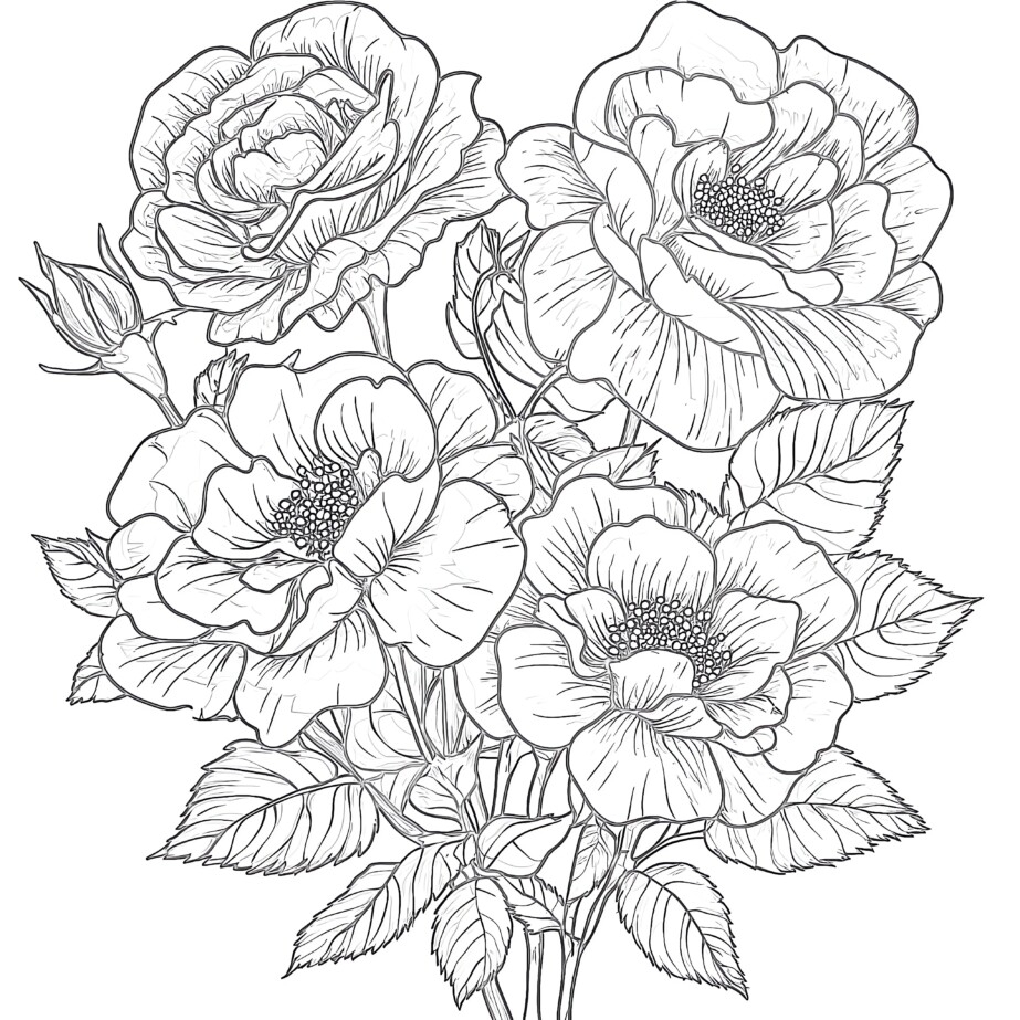 Coloring Pages Realistic Flowers