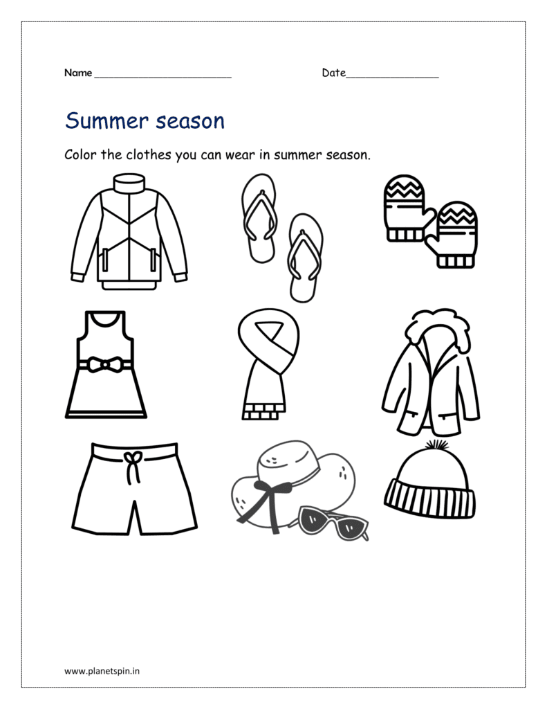 Seasons And Clothes Worksheet For Kindergarten Planetspin in