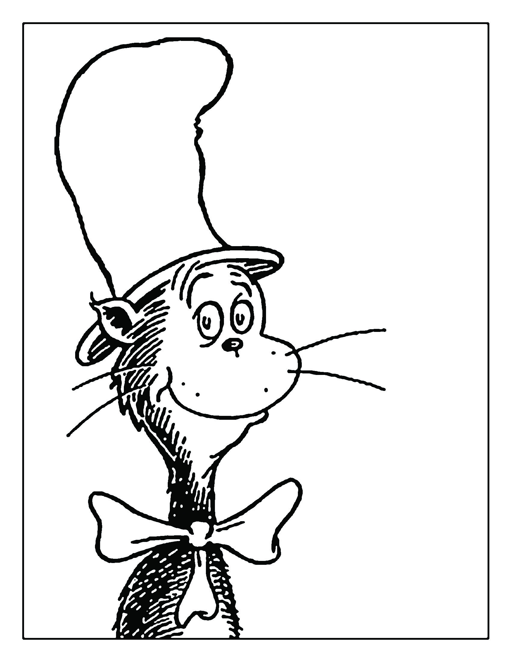 Seuss Coloring Book Cat In The Hat Pictures To Color Doctor Seuss Characters Cat In The Hat Hat Coloring Page Black And