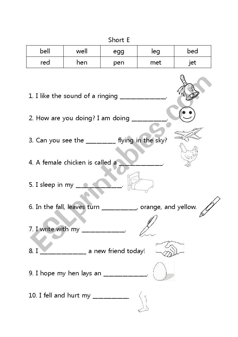 Short E Fill In The Blank ESL Worksheet By Secily Worksheets Library