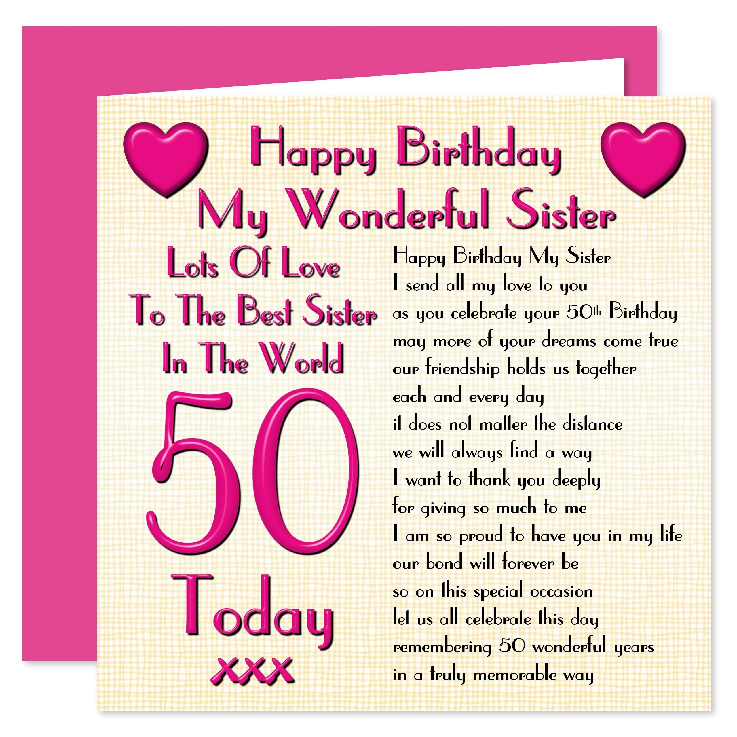 Sister 50th Happy Birthday Card Lots Of Love To The Best Sister In The World 50 Today Amazon co uk Stationery Office Supplies
