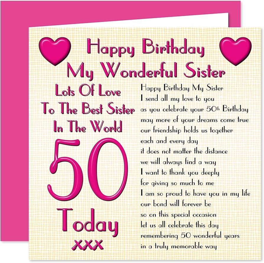 Sister 50th Happy Birthday Card Lots Of Love To The Best Sister In The World 50 Today Greeting Cards Amazon au