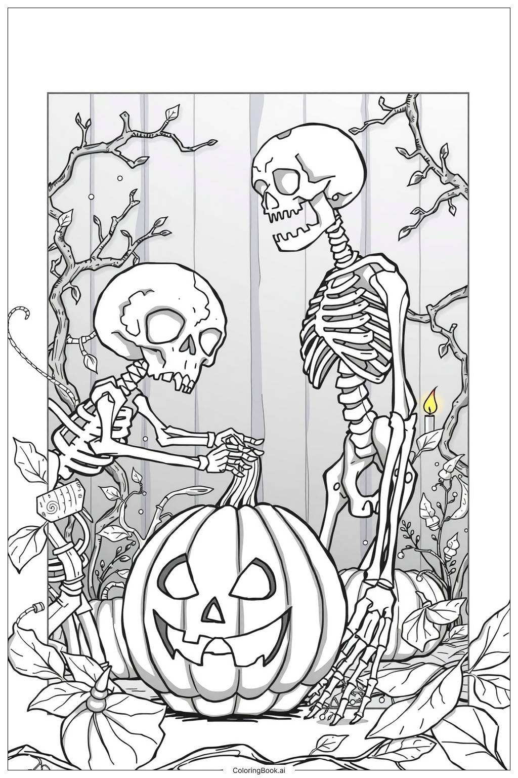Skeleton Jack Lantern Coloring Page Free PDF PNG Printable 