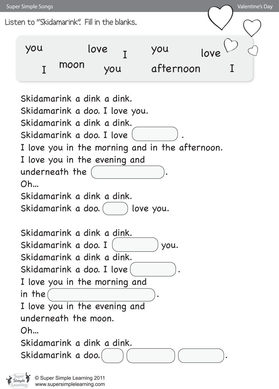 Skidamarink Worksheet Fill In The Blanks Super Simple