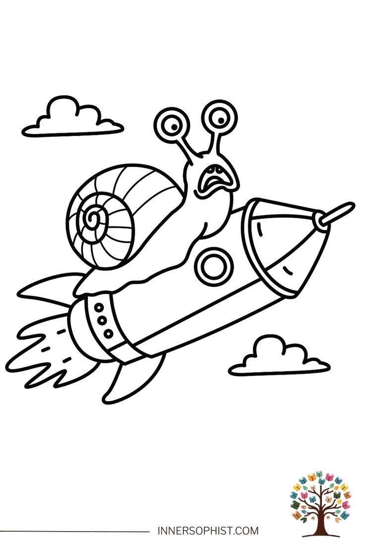 Snail On Rocket Coloring Page InnerSophist Coloring