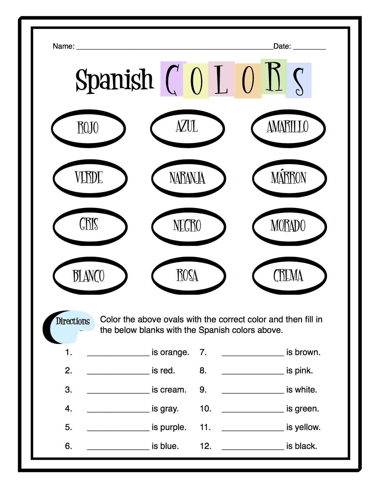 Colors In Spanish Worksheet