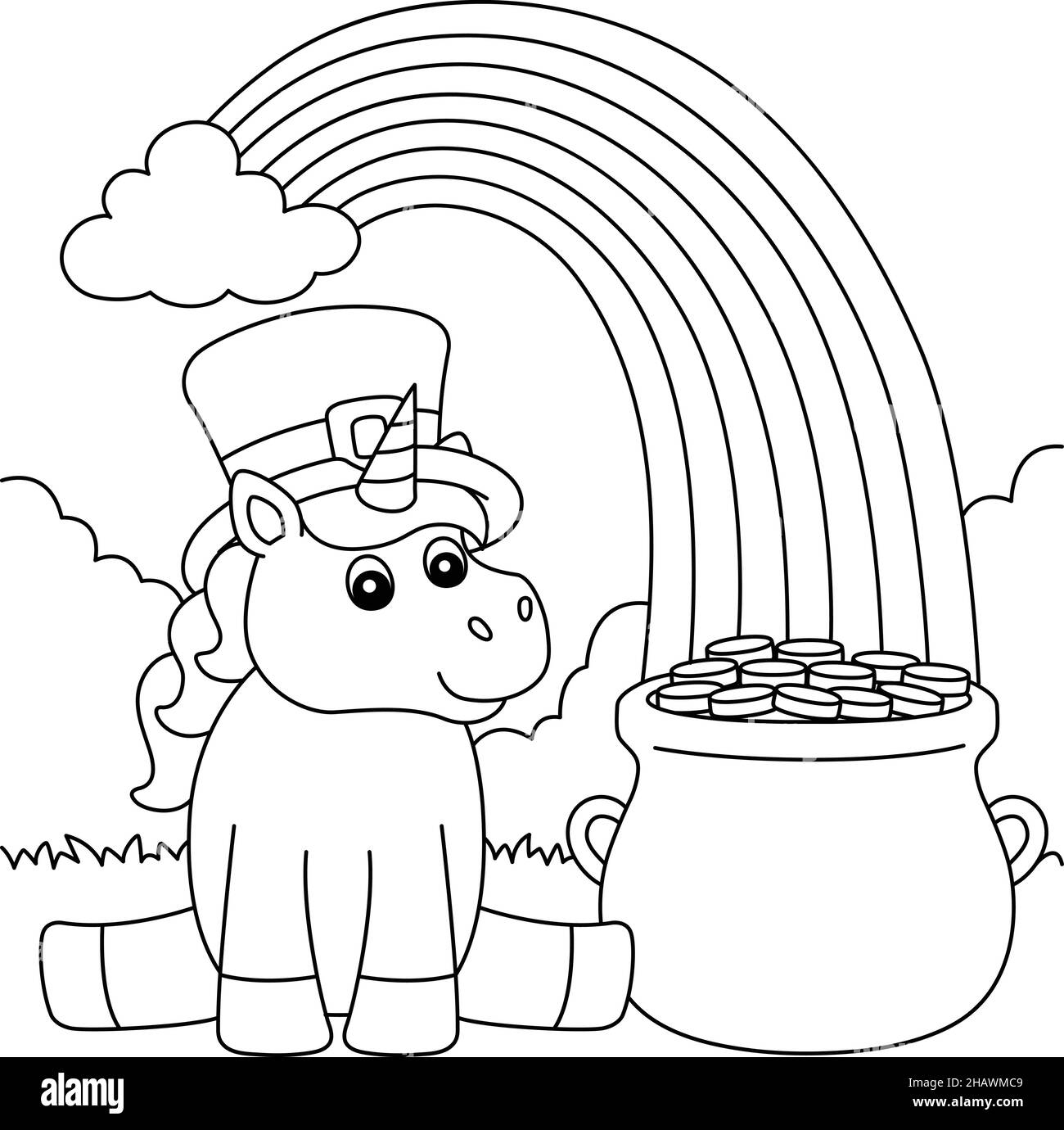 St Patrick Day Unicorn Coloring Page For Kids Stock Vector Image Art Alamy