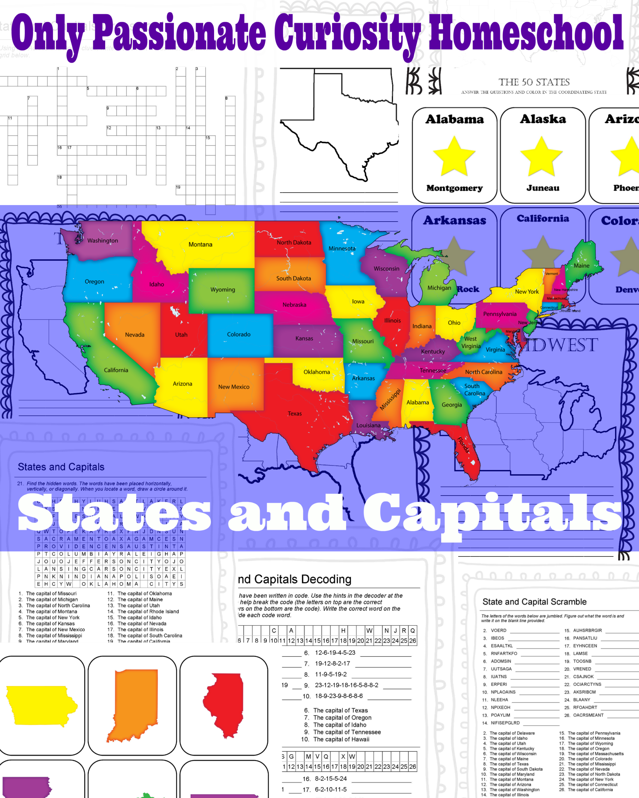 states and capitals map worksheets