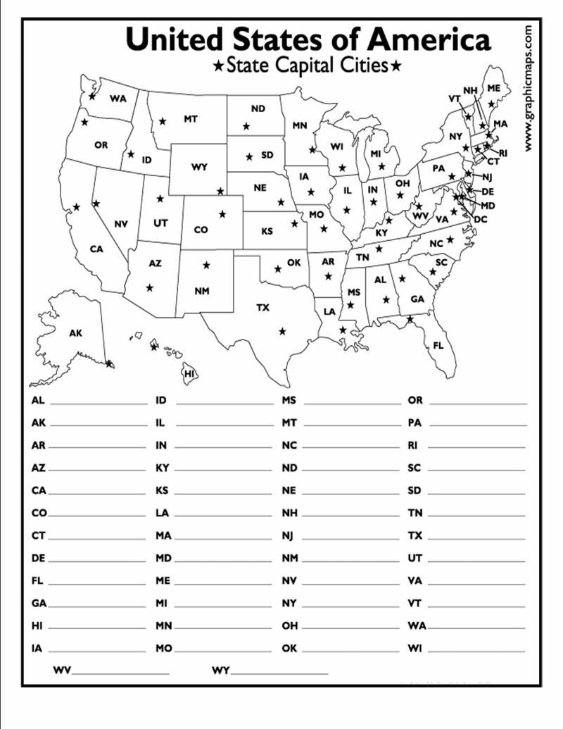 Map Of United States With Capitals Worksheet