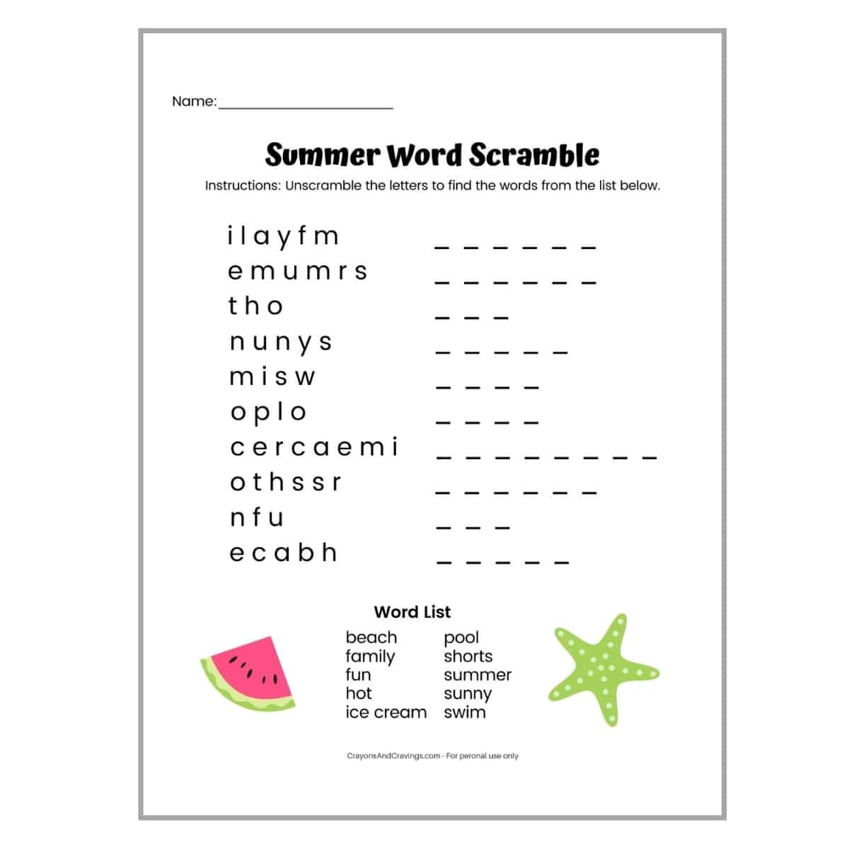 word scramble worksheet with answers pdf