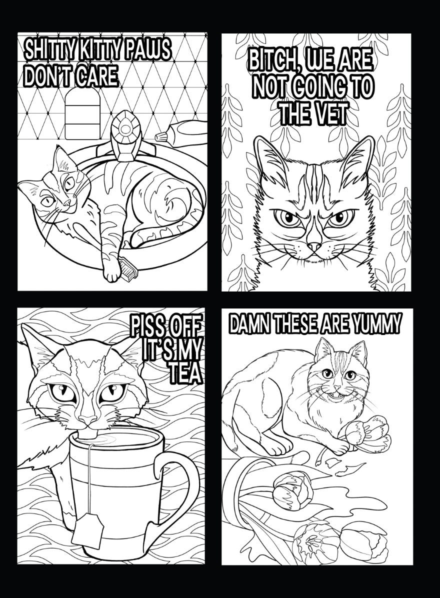 Swearing Cats Coloring Book Volume 2 Funny Adult Stress relief Etsy