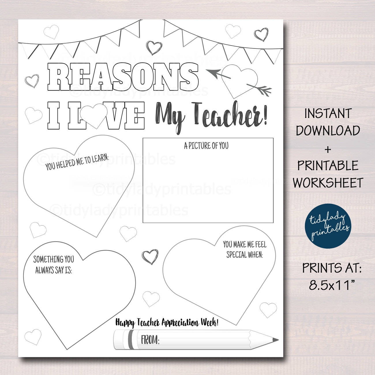 Teacher Appreciation Worksheet Reasons I Love My Teacher digital Download Etsy