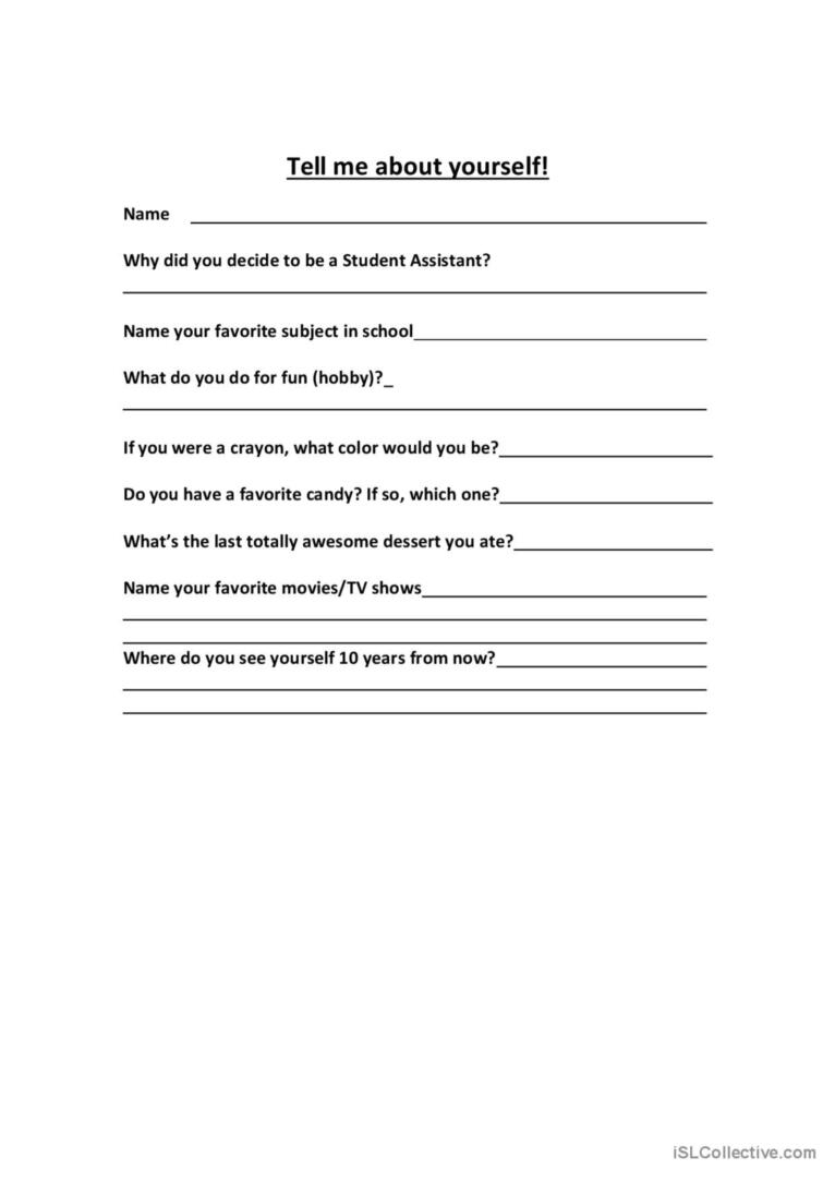 Tell Me About Yourself Discussion St English ESL Worksheets Pdf Doc