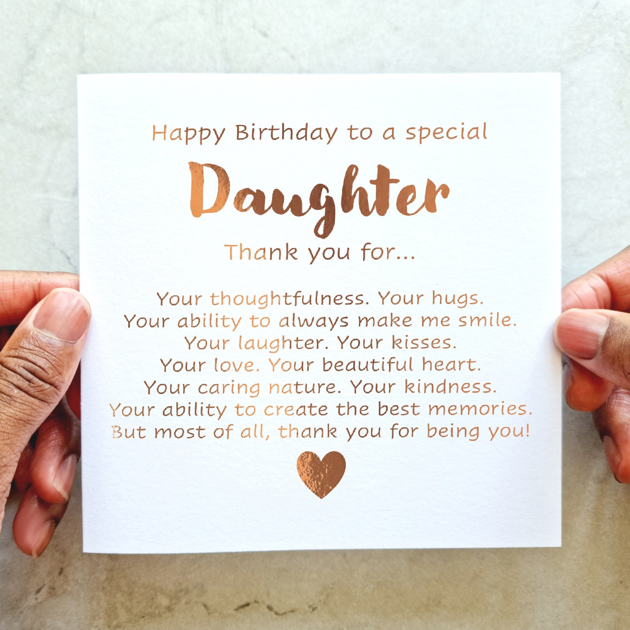 Thank You For Daughter Birthday Card Birthday Card For Daughter Birthday Card For Her Poem Card Rose Gold Foil Card Etsy