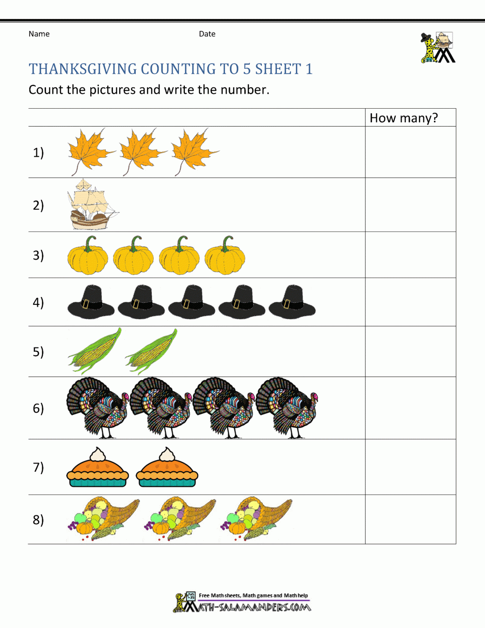 free thanksgiving math worksheets