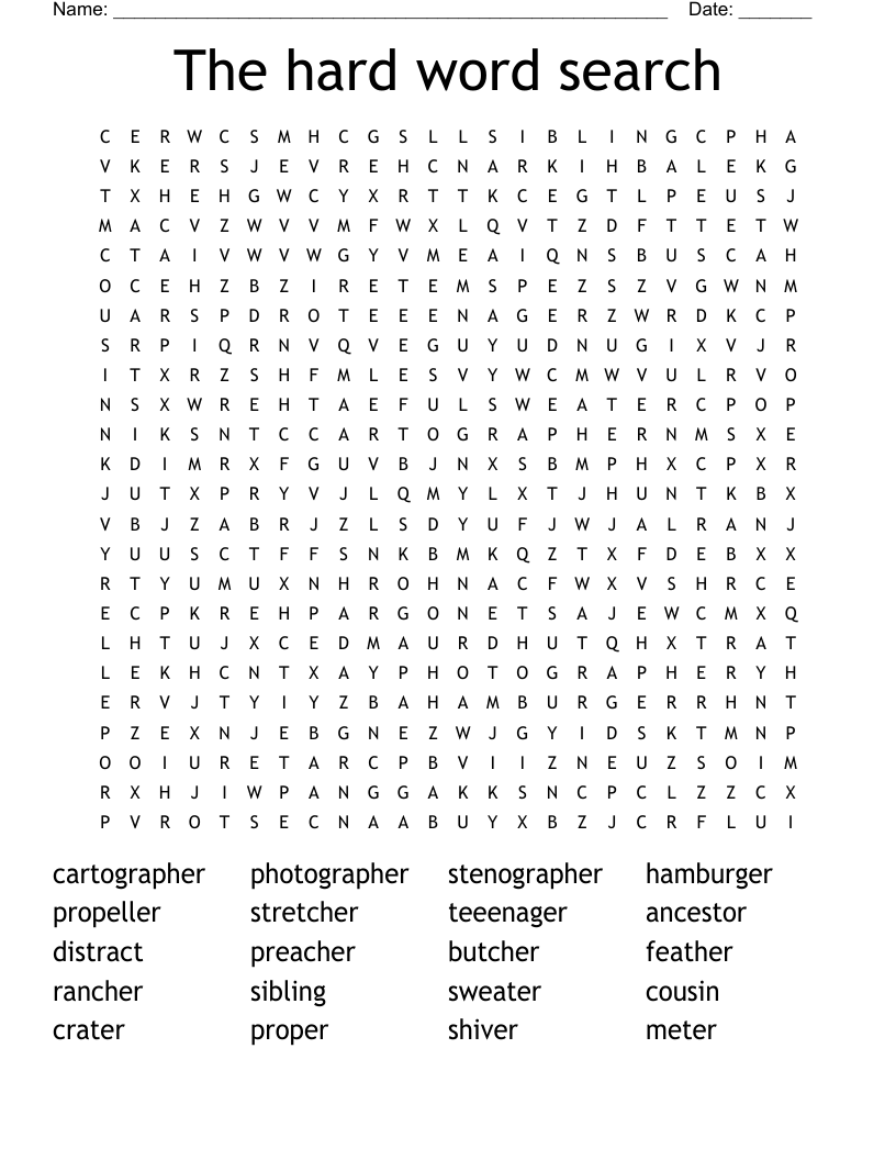 Difficult Word Search Worksheets