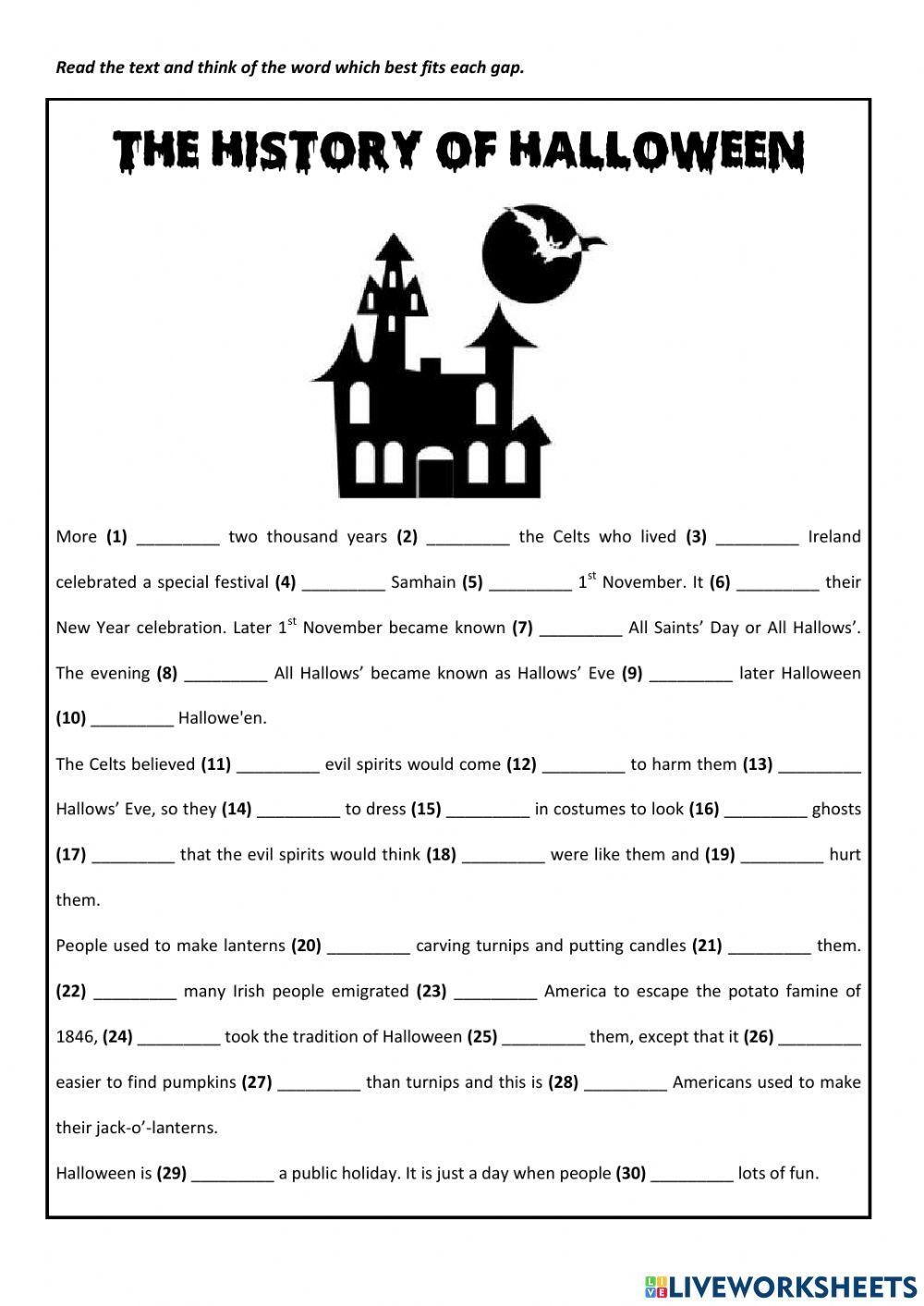 history of halloween worksheet