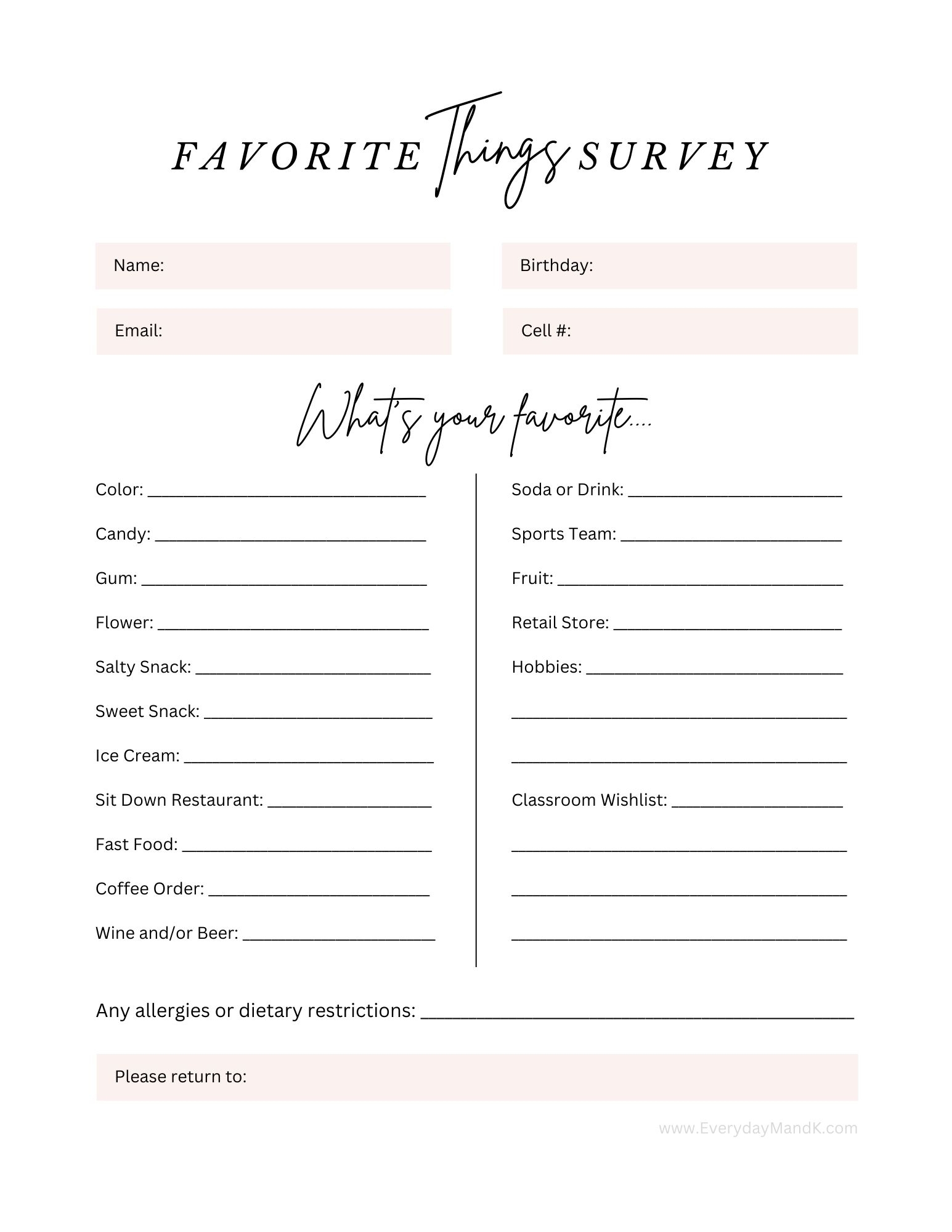 my favorite things worksheet pdf free