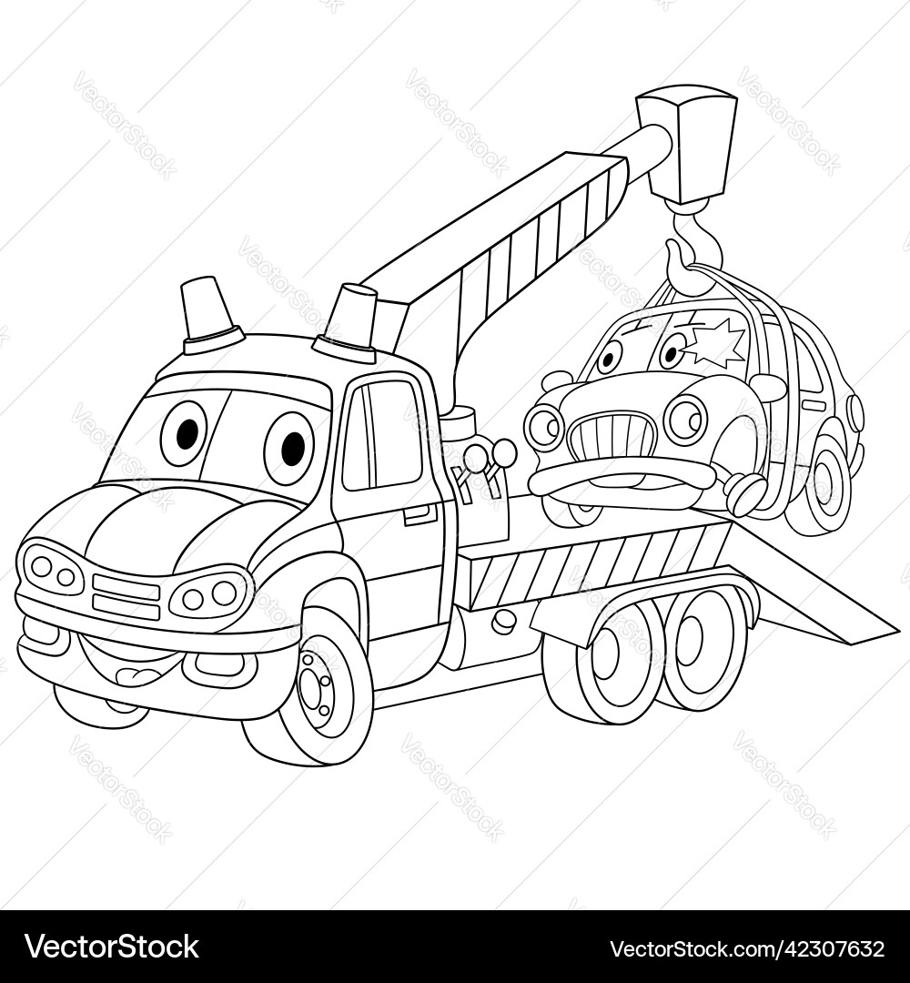Tow Truck Coloring Page For Kids Royalty Free Vector Image