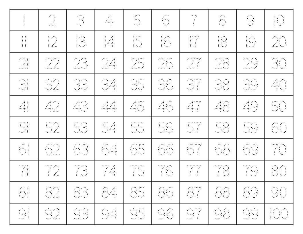 Trace Numbers 1 100 Chart Printable Math Worksheet PDF Etsy